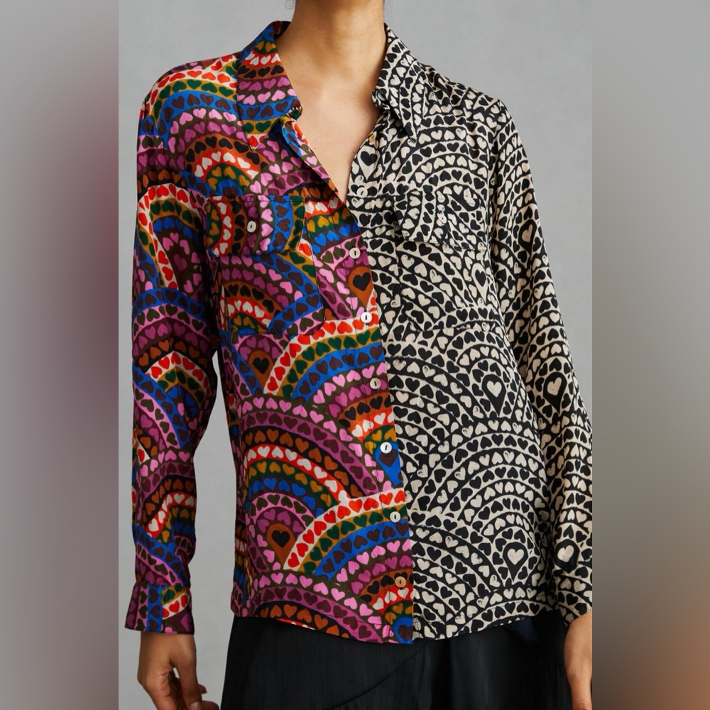 NWOT Anthropologie x Farm Rio Mixed Print Button Up